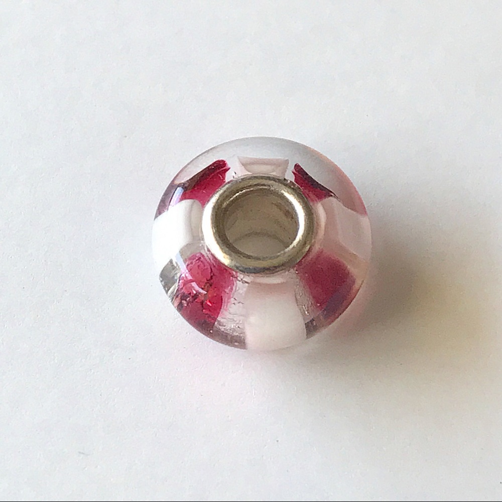 Red & White Striped Murano Glass Bead